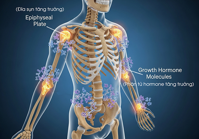 Sụn tăng trưởng đóng vai trò then chốt trong quá trình phát triển chiều cao của trẻ, nơi xương dài ra dưới tác động của hormone.