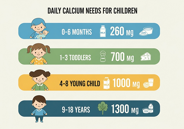 Nhu cầu canxi của trẻ em thay đổi theo từng độ tuổi, đòi hỏi sự điều chỉnh hợp lý trong chế độ dinh dưỡng hàng ngày.
