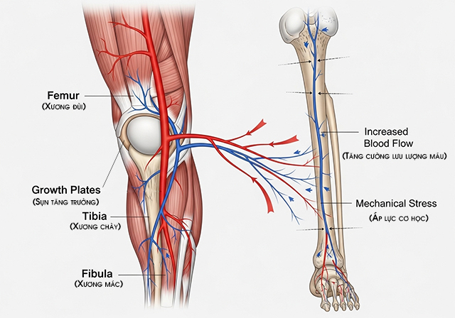 Hoạt động đạp xe kích thích các cơ và xương ở chân, thúc đẩy quá trình phát triển tự nhiên của cơ thể.