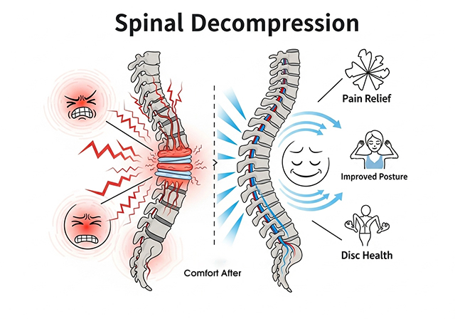 Minh họa các lợi ích chính của ghế kéo giãn xương, từ giảm đau đến cải thiện tư thế và sức khỏe đĩa đệm.