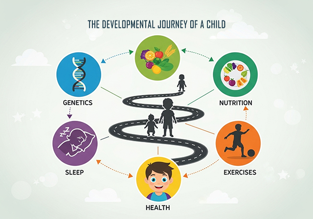 Chiều cao là tổng hòa của nhiều yếu tố: di truyền, dinh dưỡng, giấc ngủ và vận động hợp lý.