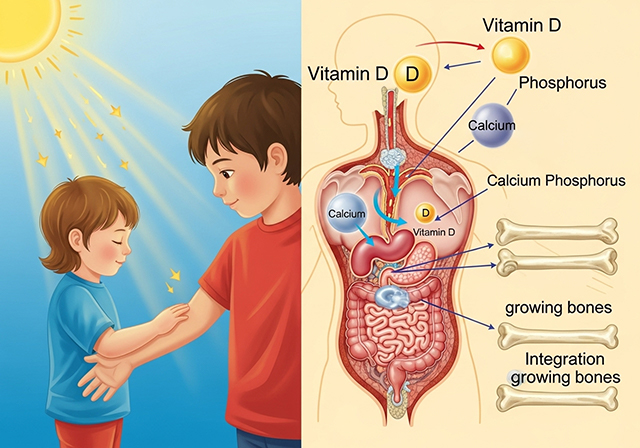 Vitamin D giúp cơ thể hấp thu canxi và phốt pho, những khoáng chất thiết yếu cho xương chắc khỏe và tăng trưởng chiều cao tối ưu