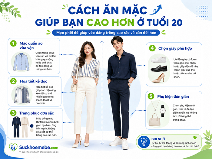 Cách ăn mặc giúp cao hơn ở tuổi 20